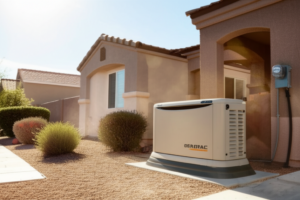 Generac home standby generator installed by Goodkin Electric outside a Bullhead City home to prevent summer power outages