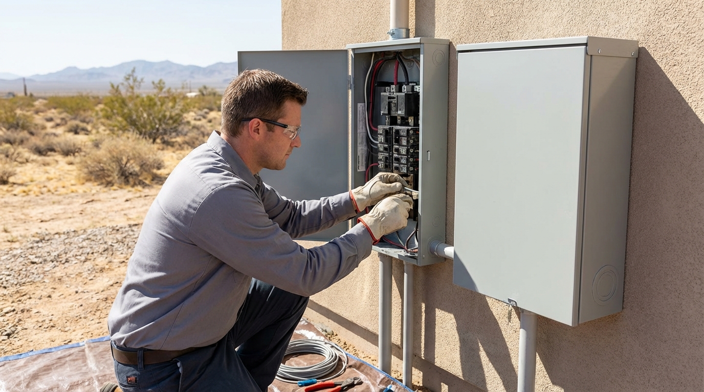 Goodkin Electric licensed electrician installing a Generac transfer switch in Bullhead City, AZ.